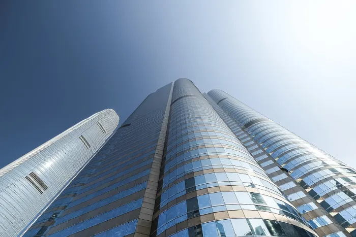 Framed Print : Abstract futuristic cityscape view with modern skyscrapers