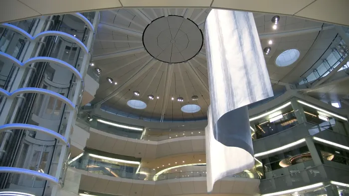 Framed Print : Abstract futuristic public hall interior