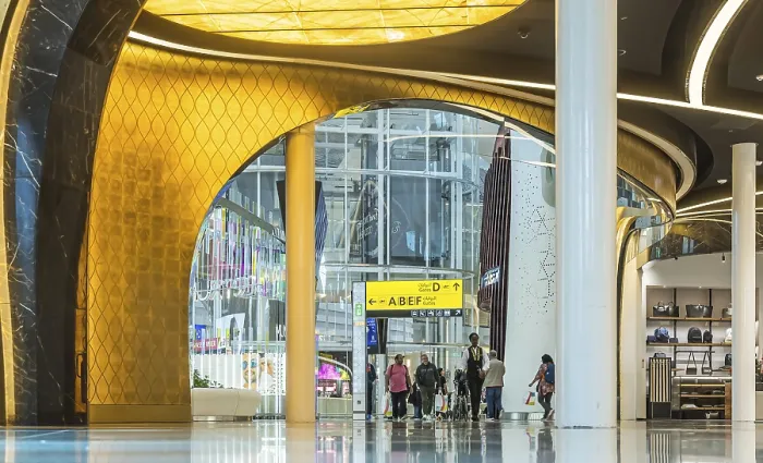 Framed Print : Abu Dhabi Airport, Zayed International Airport with passengers