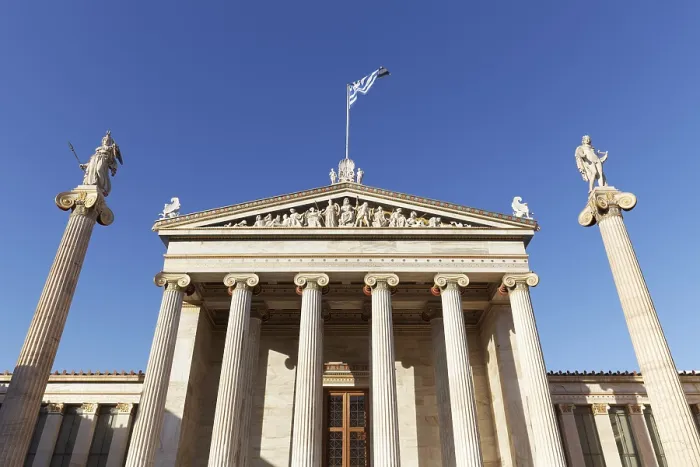 Framed Print : Academy of Athens, blue sky, neoclassical building from 1885