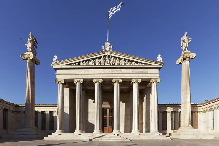 Framed Print : Academy of Athens, blue sky, neoclassical building from 1885