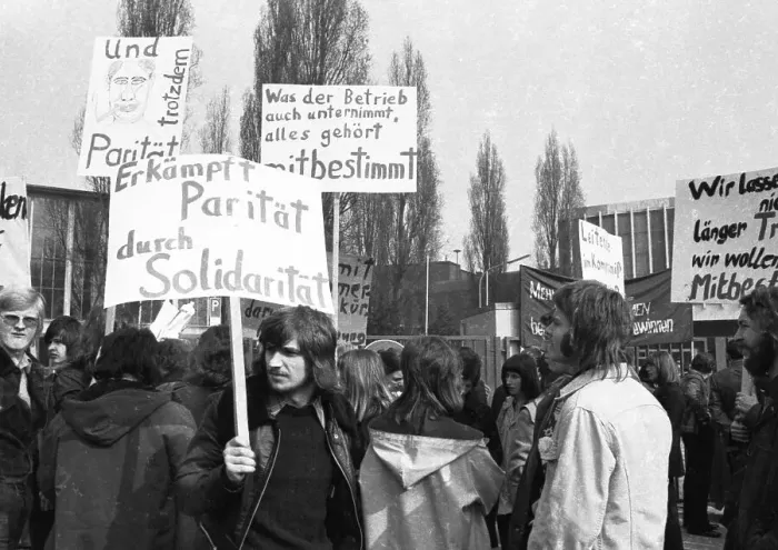 Framed Print : Accompanied by protests for more co-determination by trade unionists of IG Metall