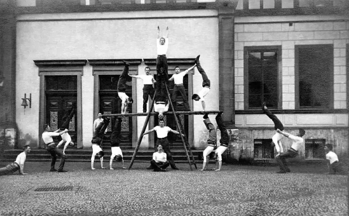 Framed Print : Acrobats, group of men ca. 1909