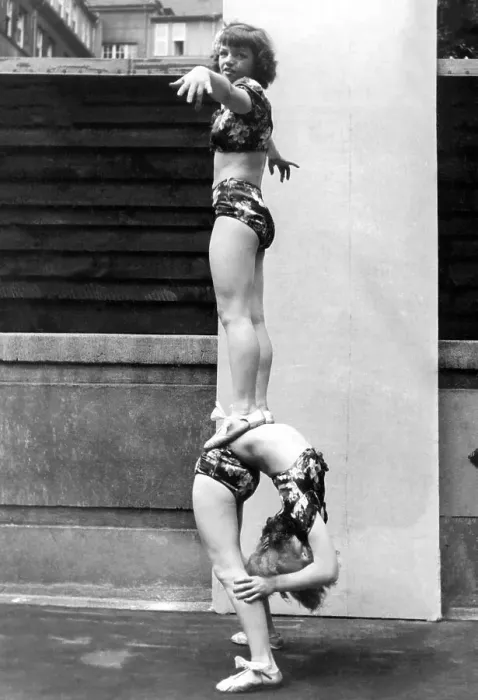 Framed Print : Two acrobats training, 1930s, Germany, Europe Framed Print : Two acrobats training, 1930s, Germany, Europe