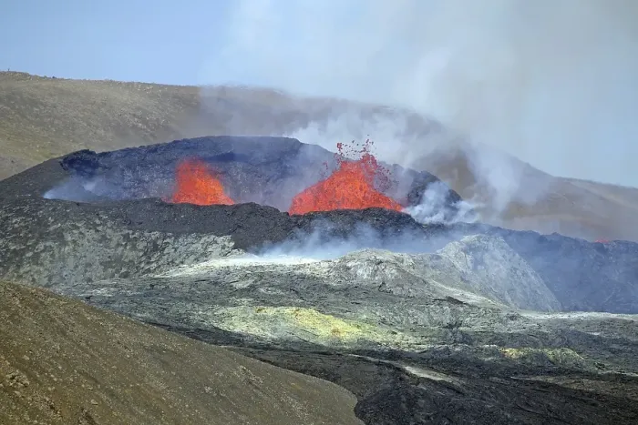 Framed Print : Active volcano with lava fountains