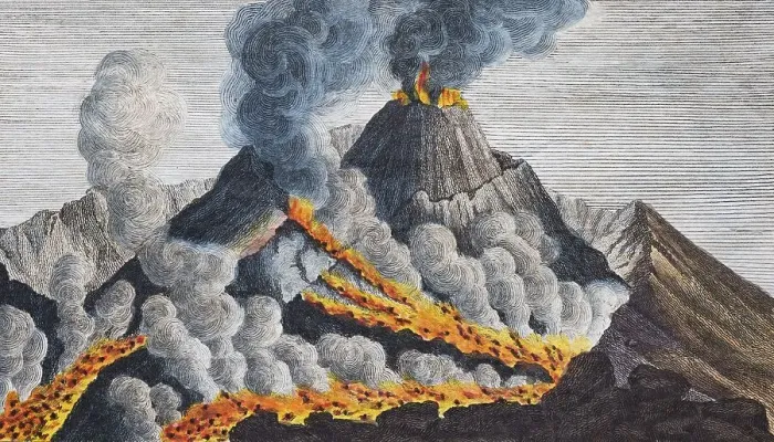 Framed Print : Active volcano Vesuvius, hand-coloured copperplate engraving from Friedrich Justin Bertuch Picture book for children