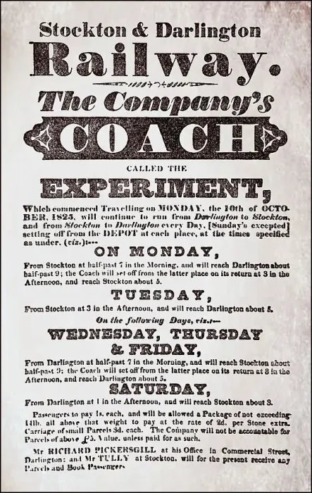 Framed Print : Advertising billboard, the first train on the Stockton and Darlington Railway on 27 September 1825 Framed Print : Advertising billboard, the first train on the Stockton and Darlington Railway on 27 September 1825
