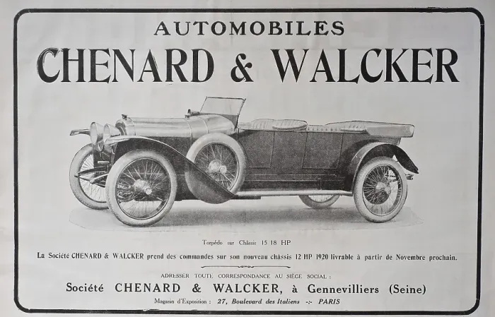 Framed Print : Advertisement for Chenard and Walcker cars. Dating from 1919. Published in the french magazine L illustration Framed Print : Advertisement for Chenard and Walcker cars. Dating from 1919. Published in the french magazine L illustration