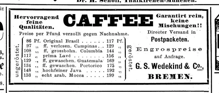 Framed Print : Advertisement for coffee, Wedekind company Framed Print : Advertisement for coffee, Wedekind company