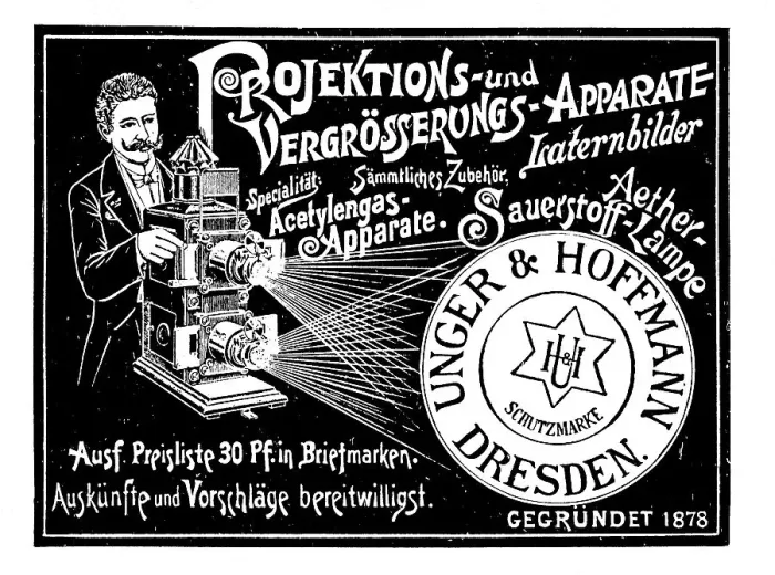 Framed Print : Advertisement of the company Unger und Hoffmann for projection devices and enlargers Framed Print : Advertisement of the company Unger und Hoffmann for projection devices and enlargers