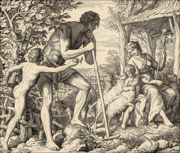 Framed Print : Adam, Eve, and Family, by Julius Schnorr von Carolsfeld