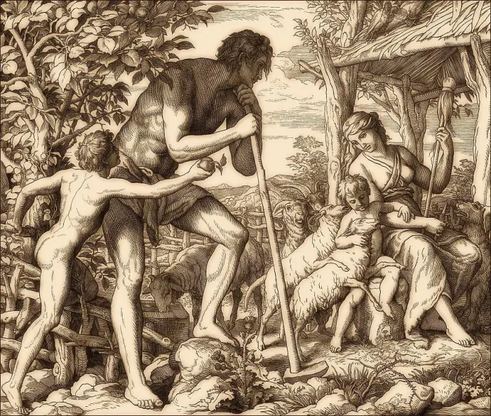 Framed Print : Adam, Eve, and Family, by Julius Schnorr von Carolsfeld Framed Print : Adam, Eve, and Family, by Julius Schnorr von Carolsfeld