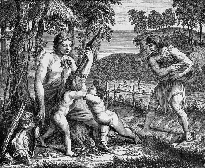 Framed Print : Adam and Eve at work, children Framed Print : Adam and Eve at work, children