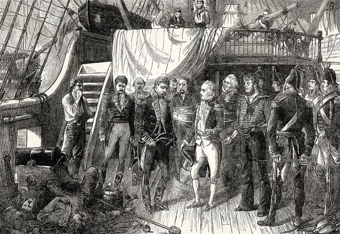 Framed Print : Admiral Horatio Nelson receiving the Spanish Admiral's sword