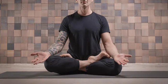 Framed Print : Adult man performs asana exercises