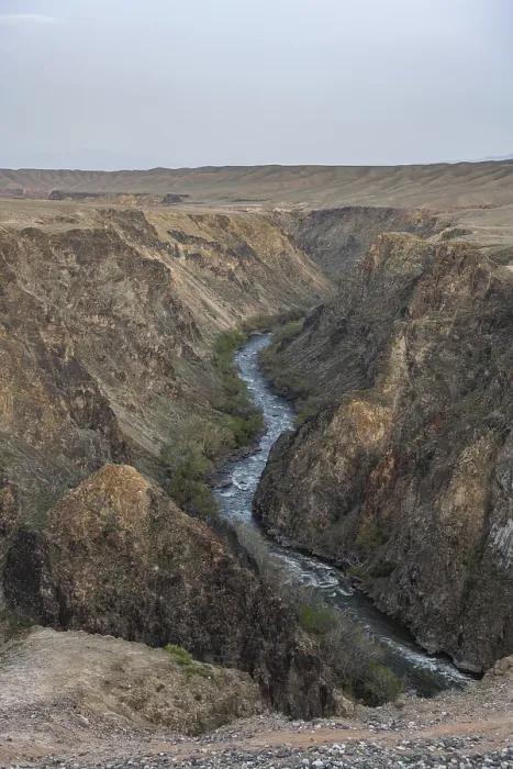 Framed Print : Aerial of the Charyn gorge and river