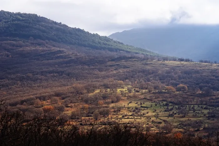 Framed Print : Aerial drone view of the Mountain Range of Rincon in Madrid during autumn Sierra del Rincon in Madrid