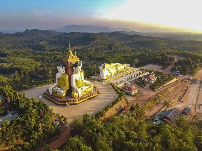 Framed Print : Aerial of the huge sitting and reclining buddhas Ko Yin Lay