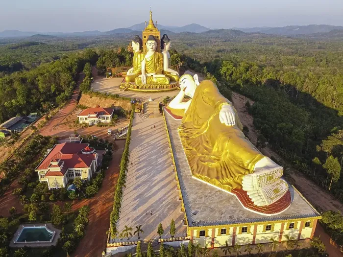 Framed Print : Aerial of the huge sitting and reclining buddhas Ko Yin Lay