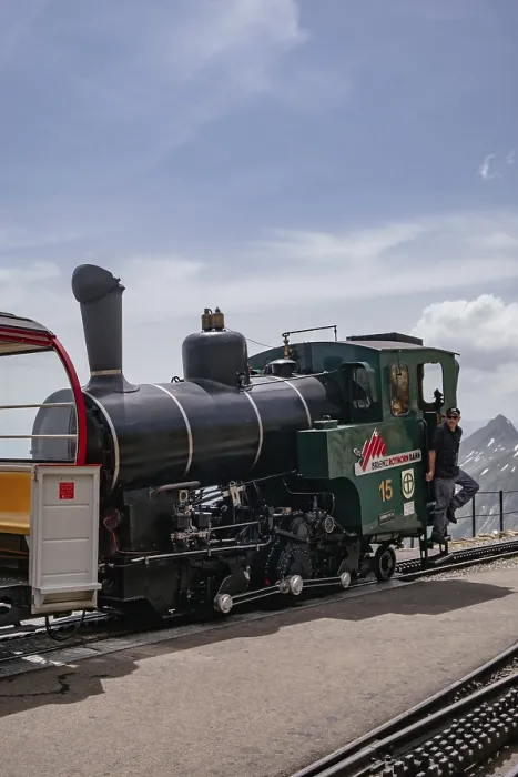 Framed Print : Aerial Panoramic View - Train from Rothorn to Brienz - Brienz-Rothorn bahn is a cogwheel narrow gauge railway with