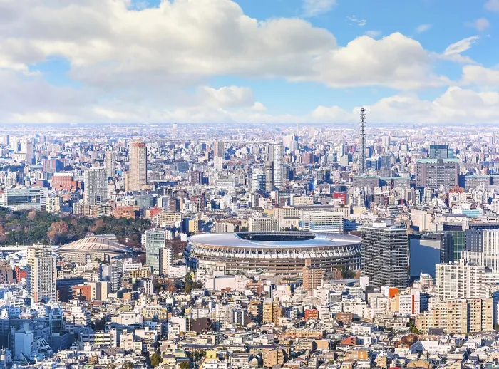 Framed Print : Aerial perspective showcasing the Legacy Area of the Tokyo 2020 Olympic and Paralympic Games