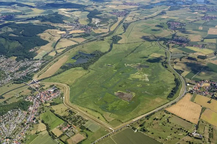 Framed Print : Aerial photograph Leineniederung Salzderhelden