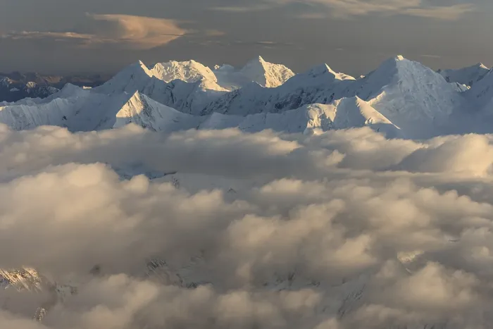 Framed Print : Aerial view of the Alaska Range above clouds