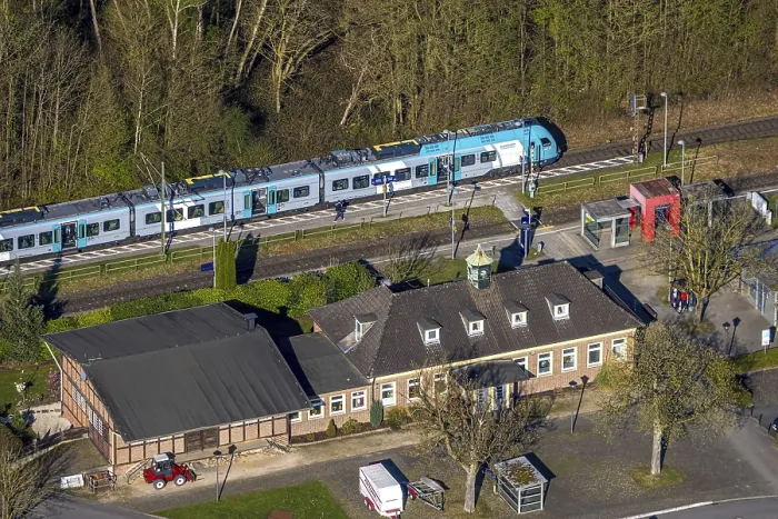 Framed Print : Aerial view, Ascheberg railway station