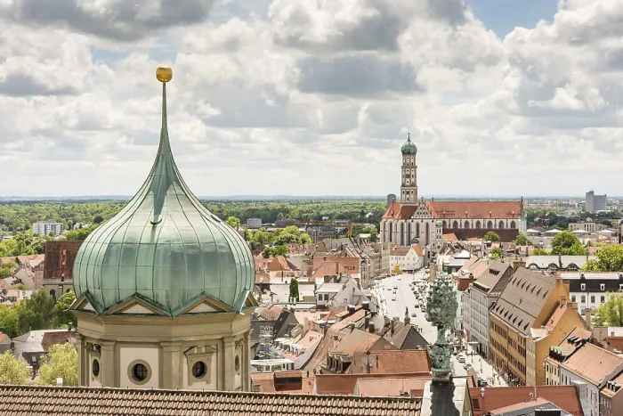 Framed Print : Aerial view over Augsburg with the tower of the old town hall Framed Print : Aerial view over Augsburg with the tower of the old town hall