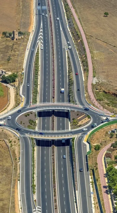 Framed Print : Aerial view, Autopista Ma-3011 with new roundabout Framed Print : Aerial view, Autopista Ma-3011 with new roundabout
