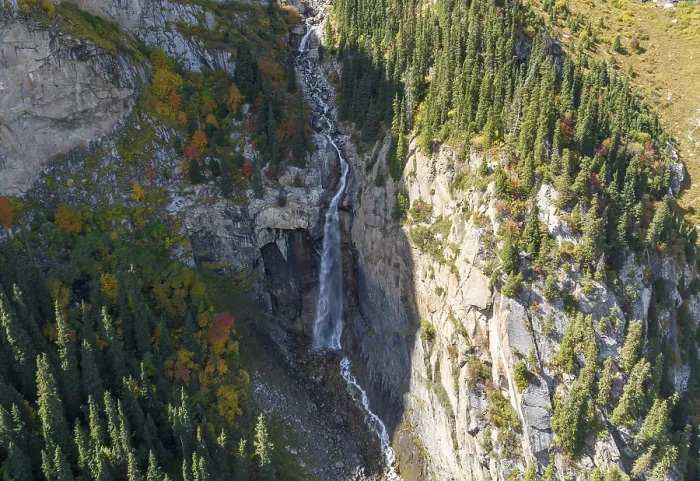 Framed Print : Aerial view, Barskon or Barskoon waterfall