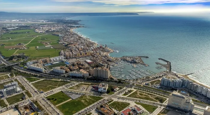Framed Print : Aerial view, bay and harbour, Puerto de Portixol