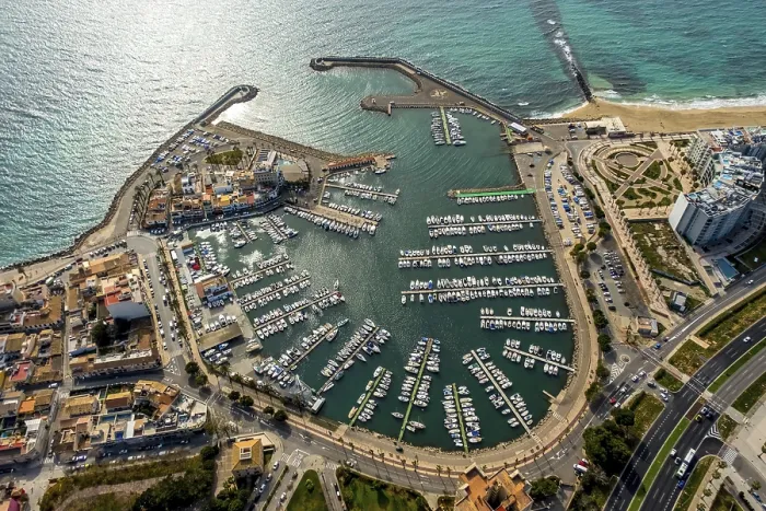 Framed Print : Aerial view, bay and harbour, Puerto de Portixol