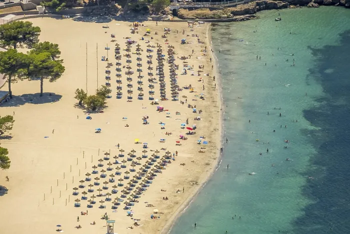 Framed Print : Aerial view, beach life, distance rule Corona