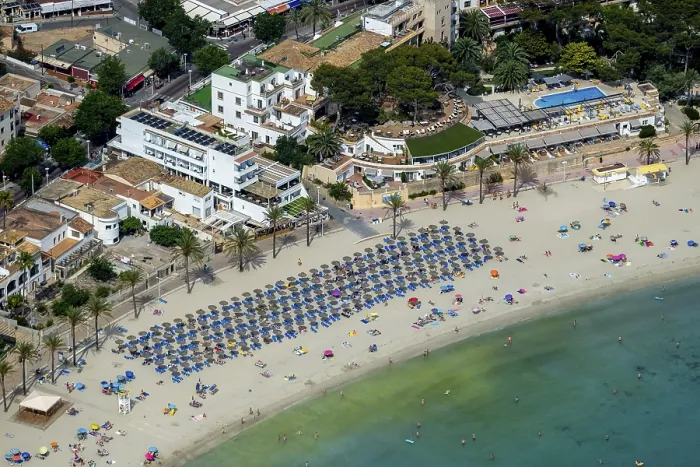 Framed Print : Aerial view, beach life with sun loungers and parasols Framed Print : Aerial view, beach life with sun loungers and parasols