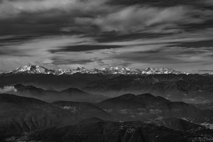 Framed Print : Aerial View over a Beautiful Mountainscape and And Snow Capped Monte Rosa and Mountain Peak Matterhorn