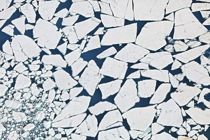 Framed Print : Aerial view of a blue lake on the Vatnajoekull glacier with ice floes