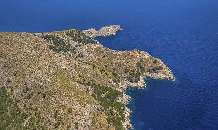 Framed Print : Aerial view, Cap des Freu, Balearic Islands