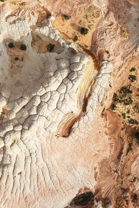 Framed Print : Aerial view capturing a desert landscape with rock formations