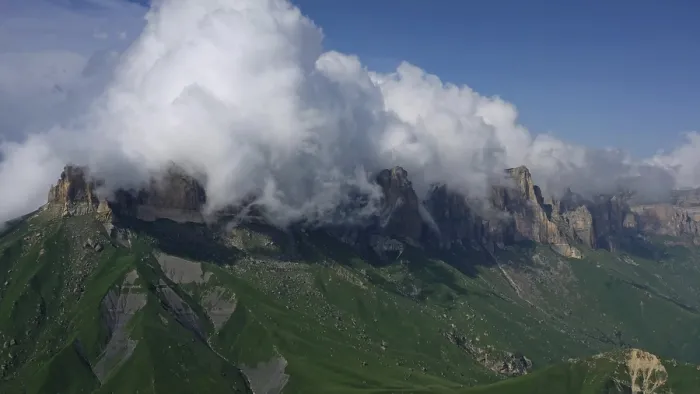 Framed Print : Aerial view on Caucasus mountains under epic clouds