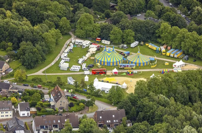 Framed Print : Aerial view, children's holiday circus Casselly