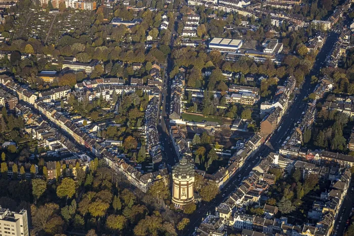Framed Print : Aerial view, city view and water tower Viersener StraBe Framed Print : Aerial view, city view and water tower Viersener StraBe