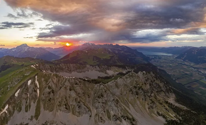 Framed Print : Aerial view of the Combe de Dreveneuse above Monthey at sunset in the canton of Valais