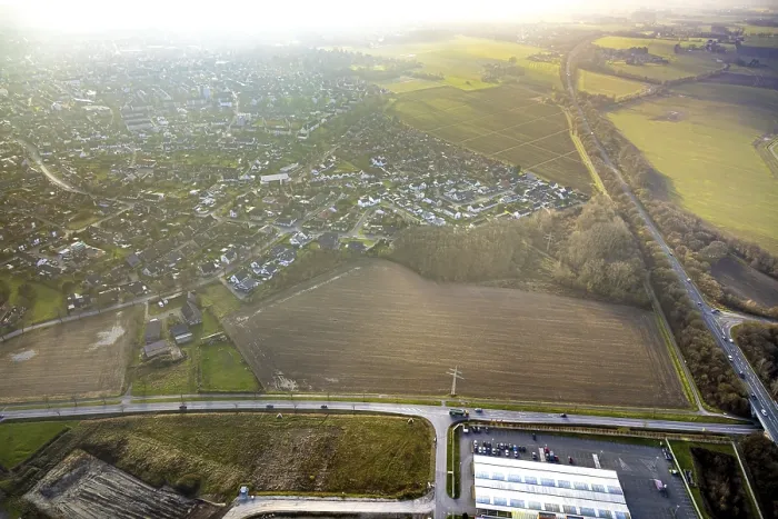 Framed Print : Aerial view, commercial area LipperandstraBe in the fog