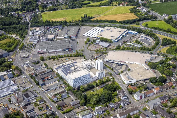 Framed Print : Aerial view, commercial area MannesmannstraBe