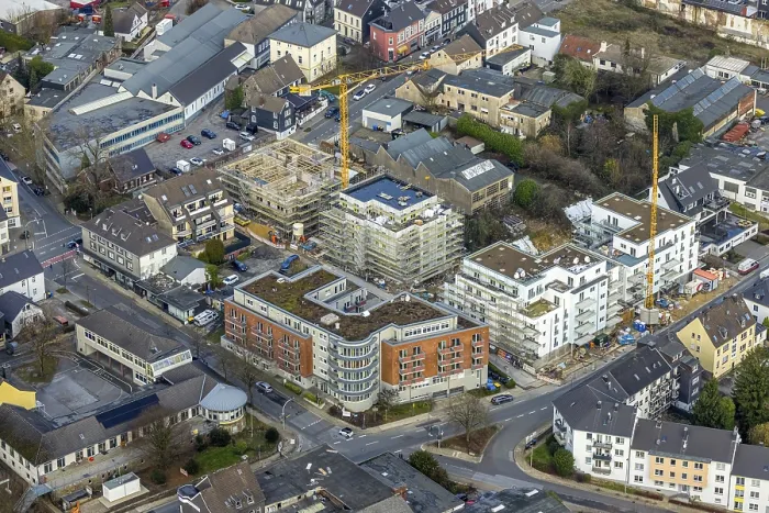 Framed Print : Aerial view, construction site with construction crane