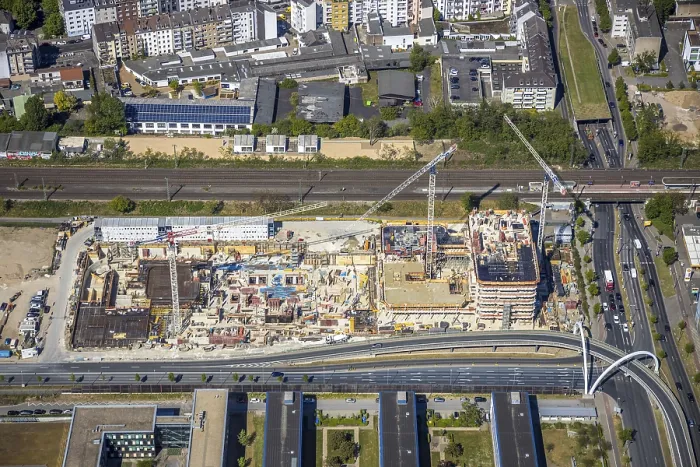 Framed Print : Aerial view, construction site new building office complex Mizal