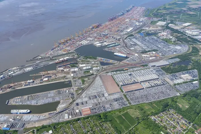 Framed Print : Aerial view of the Container Terminal Bremerhaven