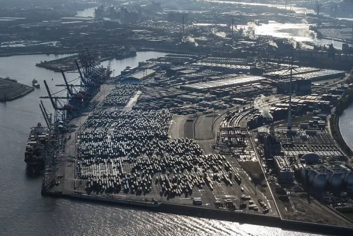 Framed Print : Aerial view of Container Terminal Tollerort