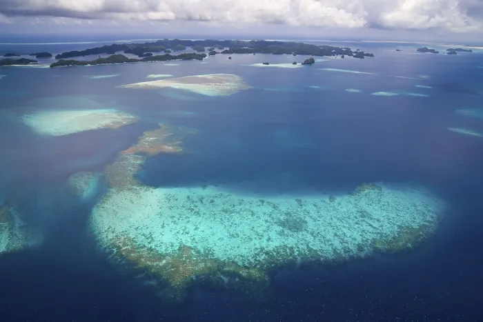Framed Print : Aerial view, coral reef, Pacific Ocean, Palau